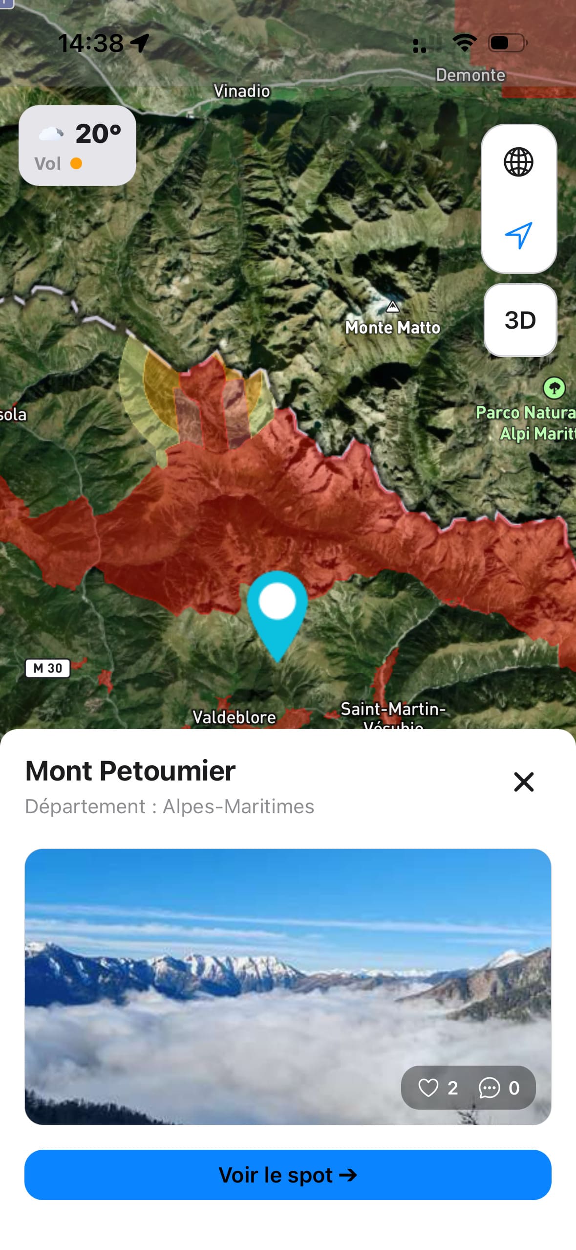 Liste de spots drone proches avec favoris et filtres